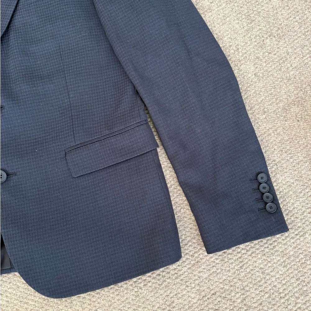 The Kooples Peak Lapel Fitted Navy Blue Grid Wool 2 Button Sport Coat Size 50